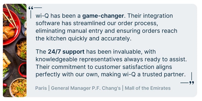 PF changs testimonial for wi-Q